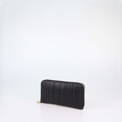 Bvlgari Black Leather Plisse Zip Around Wallet