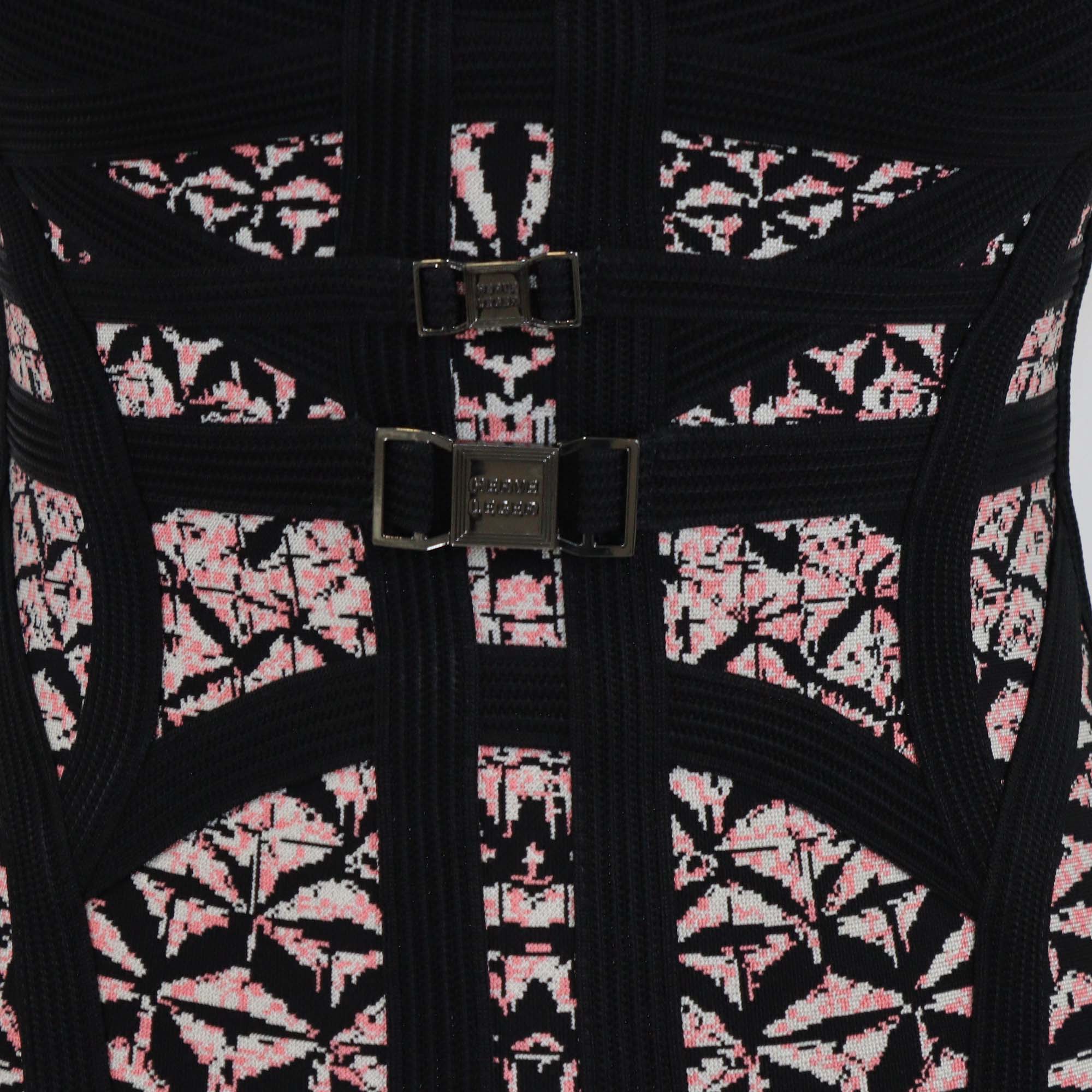 Herve Leger Black/Pink Printed Stretch Mini Dress