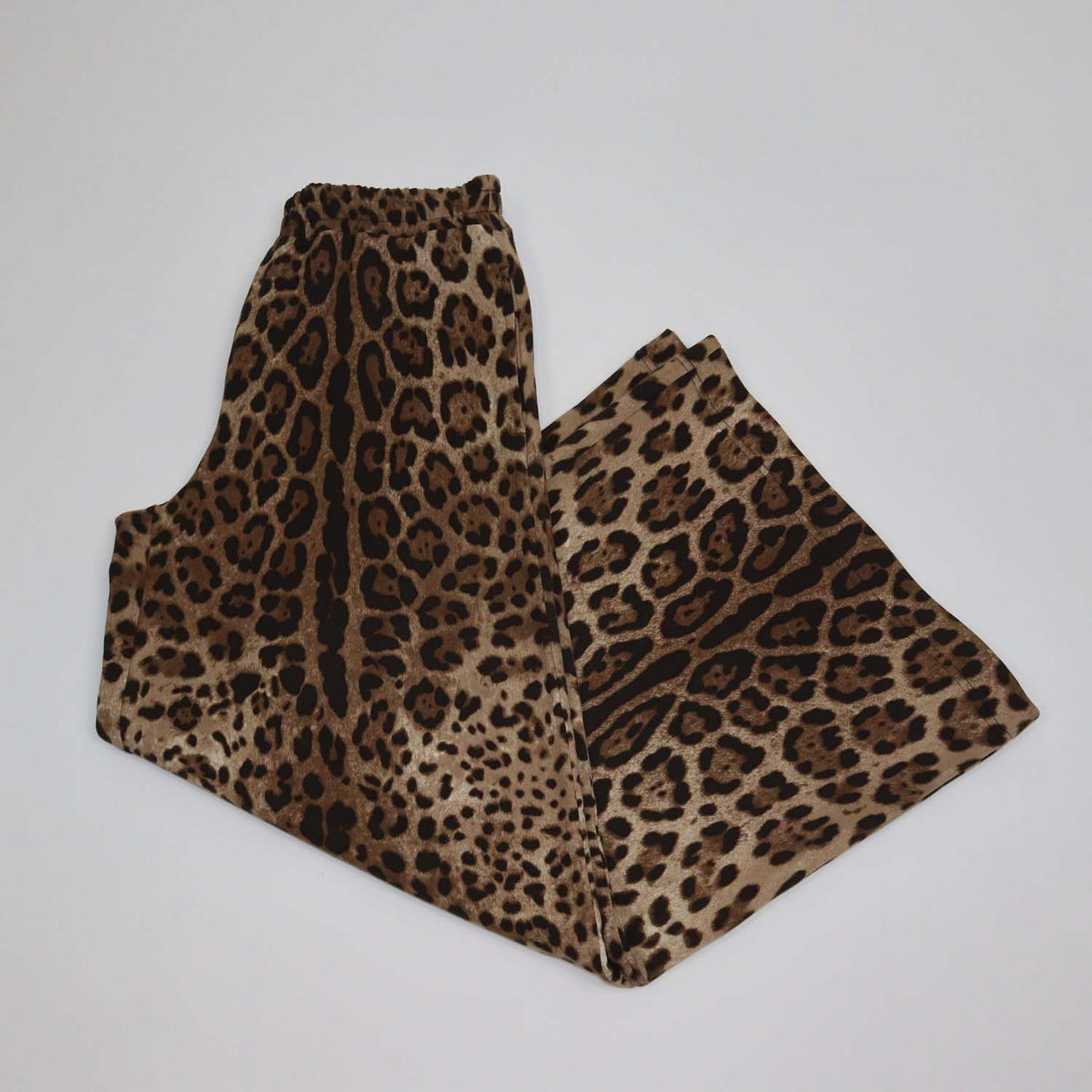 Dolce & Gabbana Brown Cotton Leopard Print Wide Leg Pants
