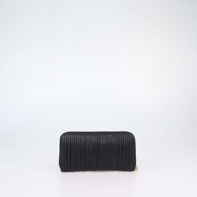 Bvlgari Black Leather Plisse Zip Around Wallet
