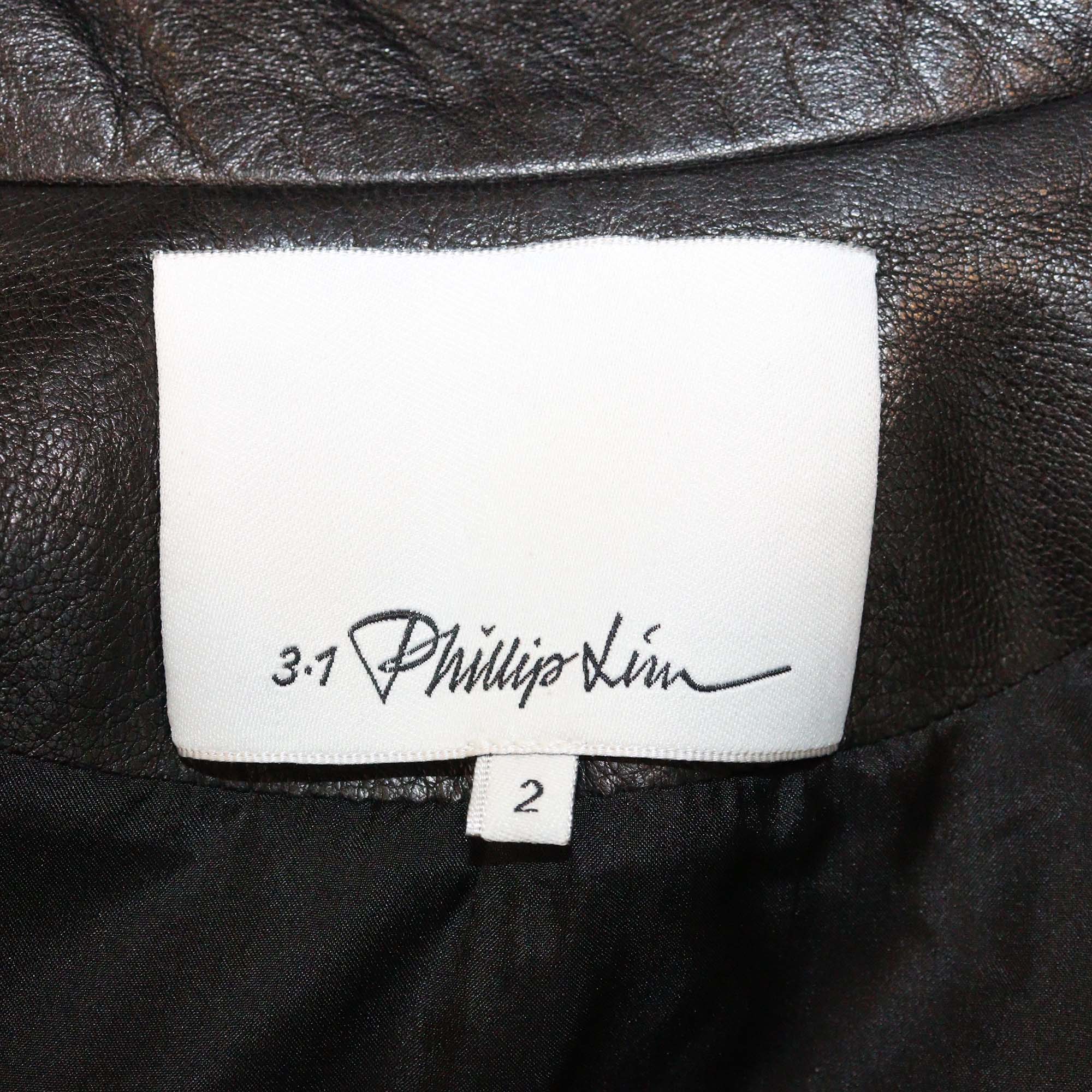 3.1 Phillip Lim Black Lamb Leather Zip Front & Pocket Biker Jacket