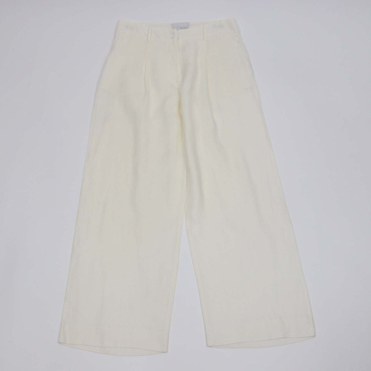 Woera Cream Linen Pleated Wide Leg Pants