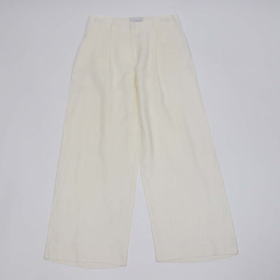 Woera Cream Linen Pleated Wide Leg Pants