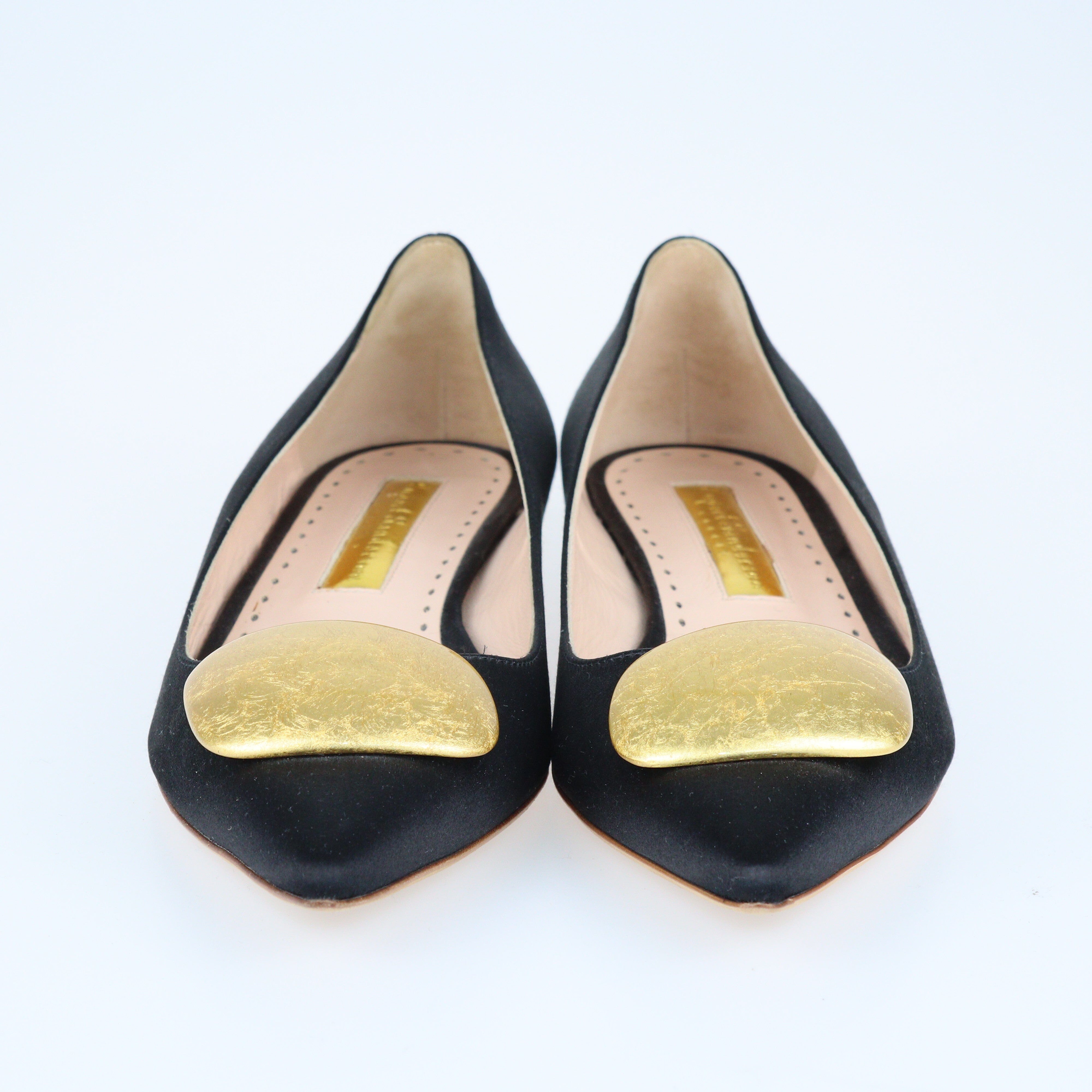 Black/Gold Ballet Flats Shoes Rupert Sanderson 