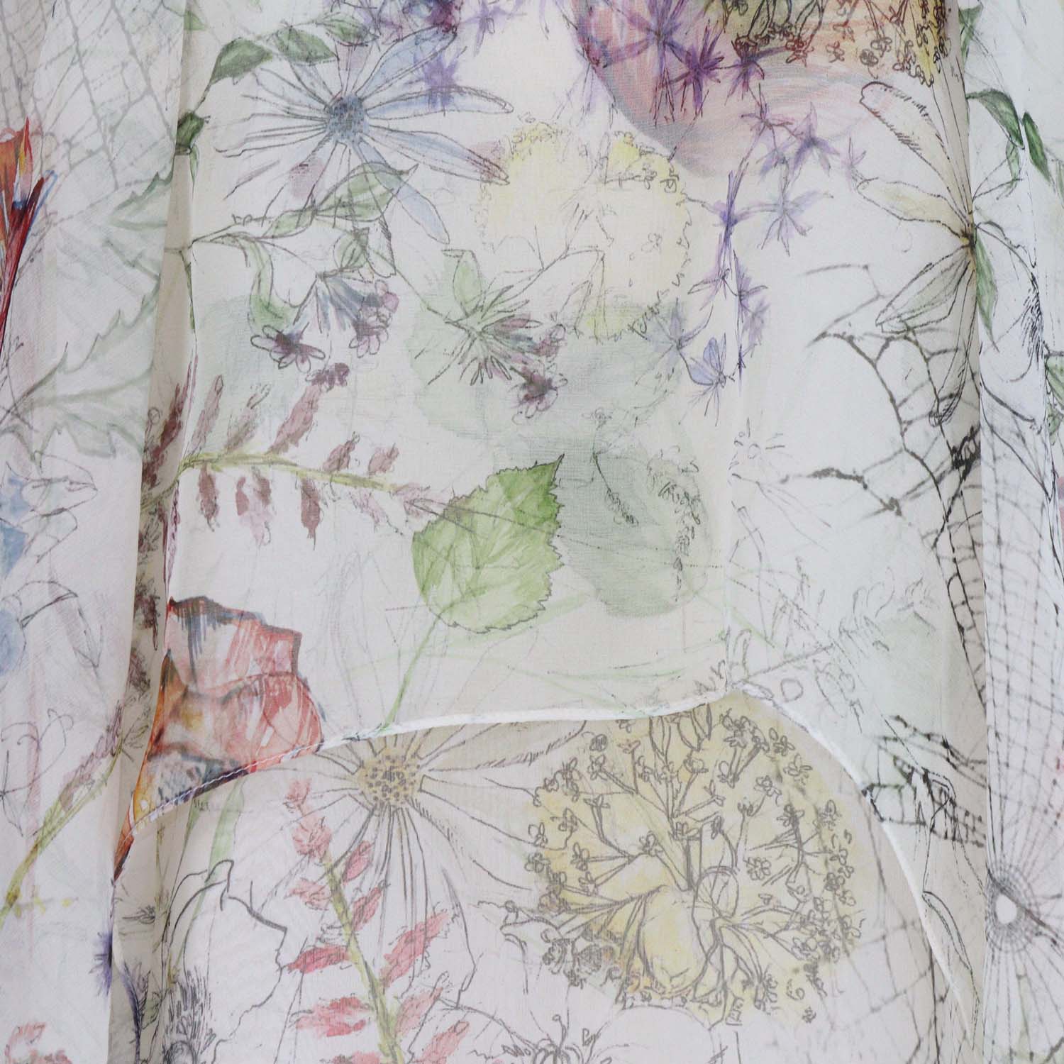 McQueen Multicolor Silk Jewelled Trim Floral Print Cape Gown