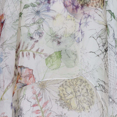 McQueen Multicolor Silk Jewelled Trim Floral Print Cape Gown