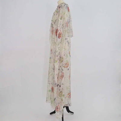 McQueen Multicolor Silk Jewelled Trim Floral Print Cape Gown