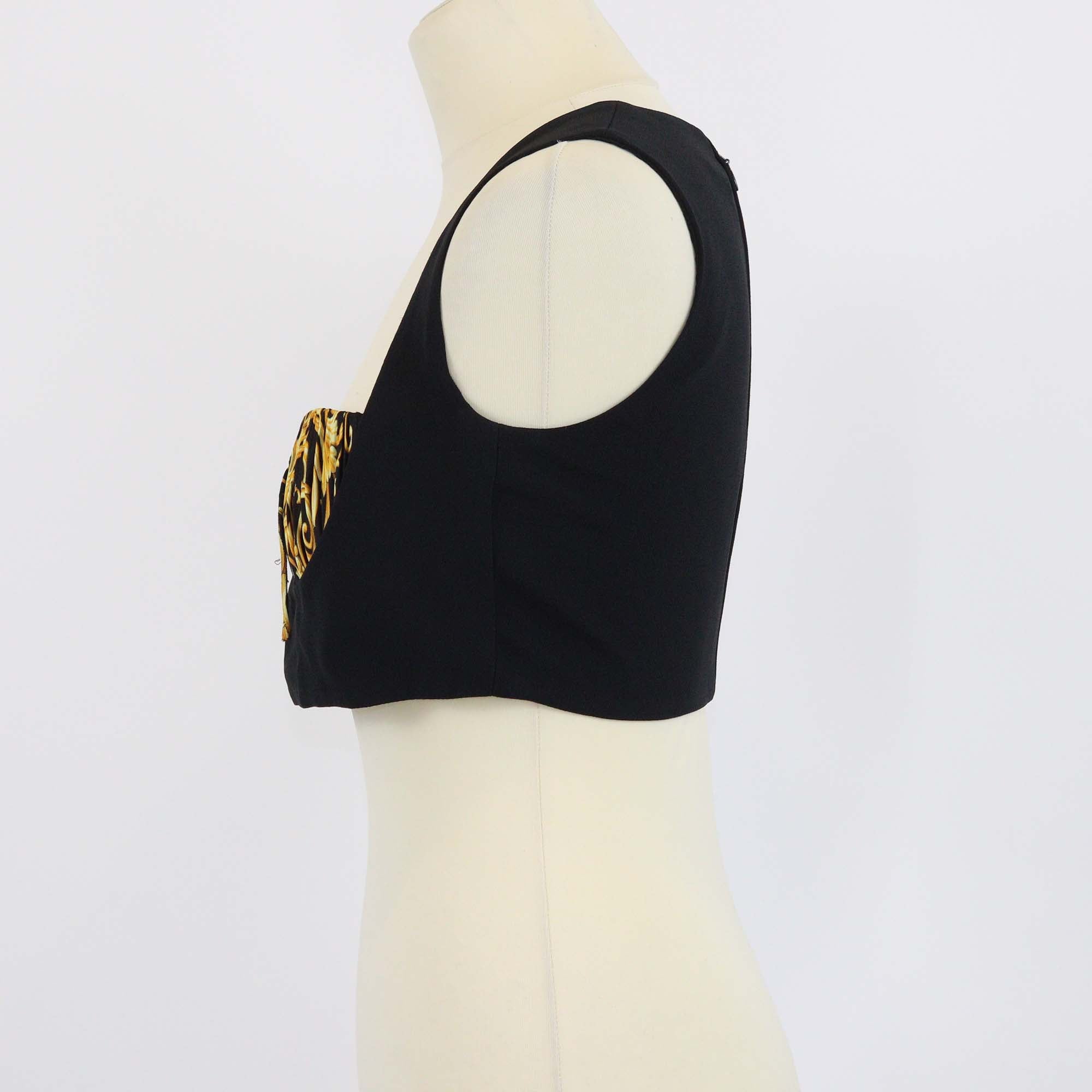 Versace Black/Yellow Barocco Print Crop Top