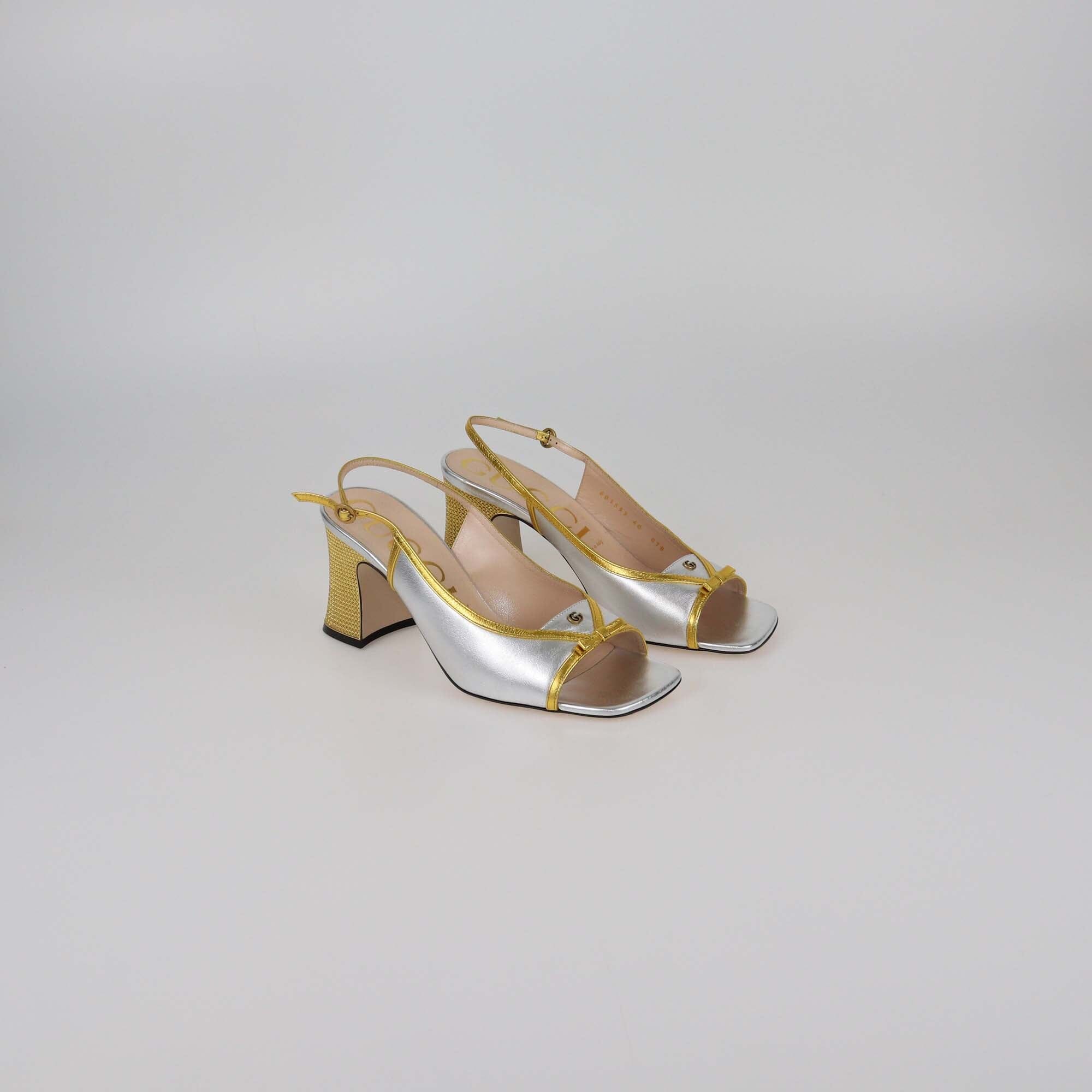 Gucci Silver/Gold Alison Bow Slingback Sandals Womens Gucci 