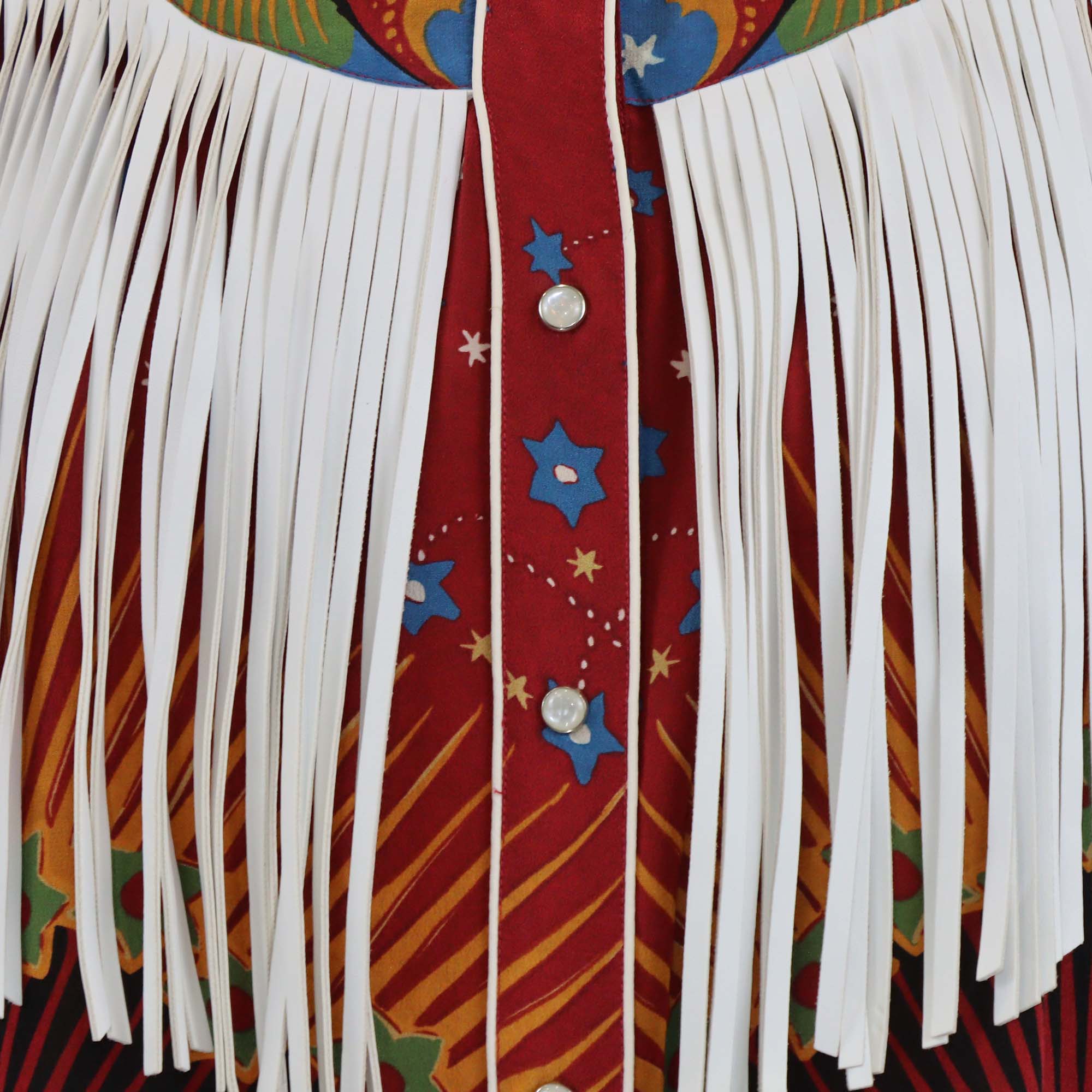 Valentino Red/Multicolor Printed Silk Fringe Long Sleeve Top