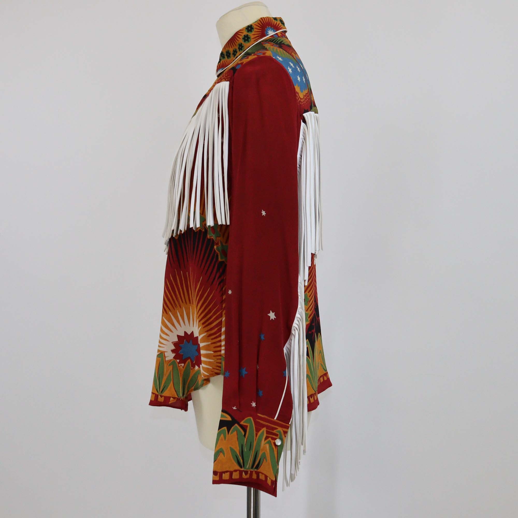 Valentino Red/Multicolor Printed Silk Fringe Long Sleeve Top