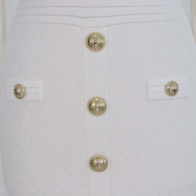 Balmain White Jacquard Knit Button Detail Mini Dress