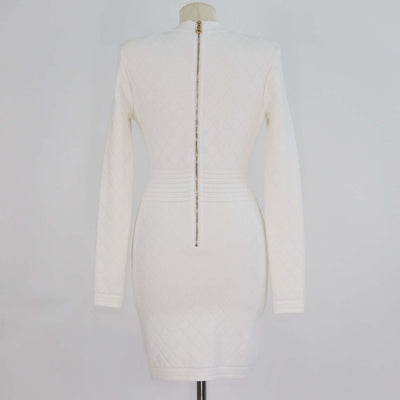 Balmain White Jacquard Knit Button Detail Mini Dress