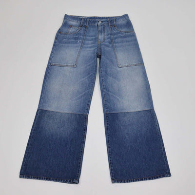 Victoria Beckham Washed Blue Denim Low Rise Bootcut Leg Pants