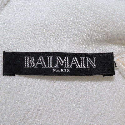 Balmain White Jacquard Knit Button Detail Mini Dress