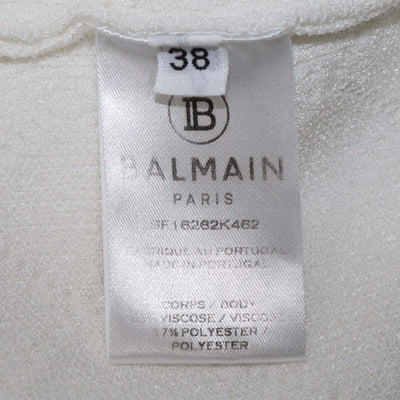 Balmain White Jacquard Knit Button Detail Mini Dress