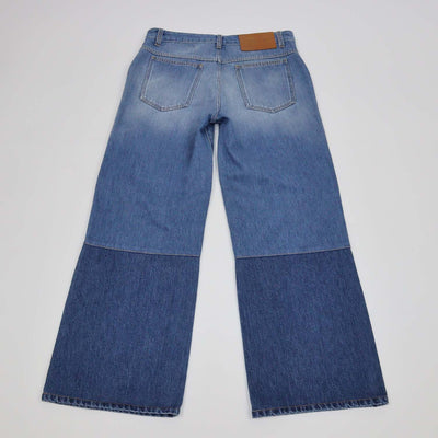 Victoria Beckham Washed Blue Denim Low Rise Bootcut Leg Pants