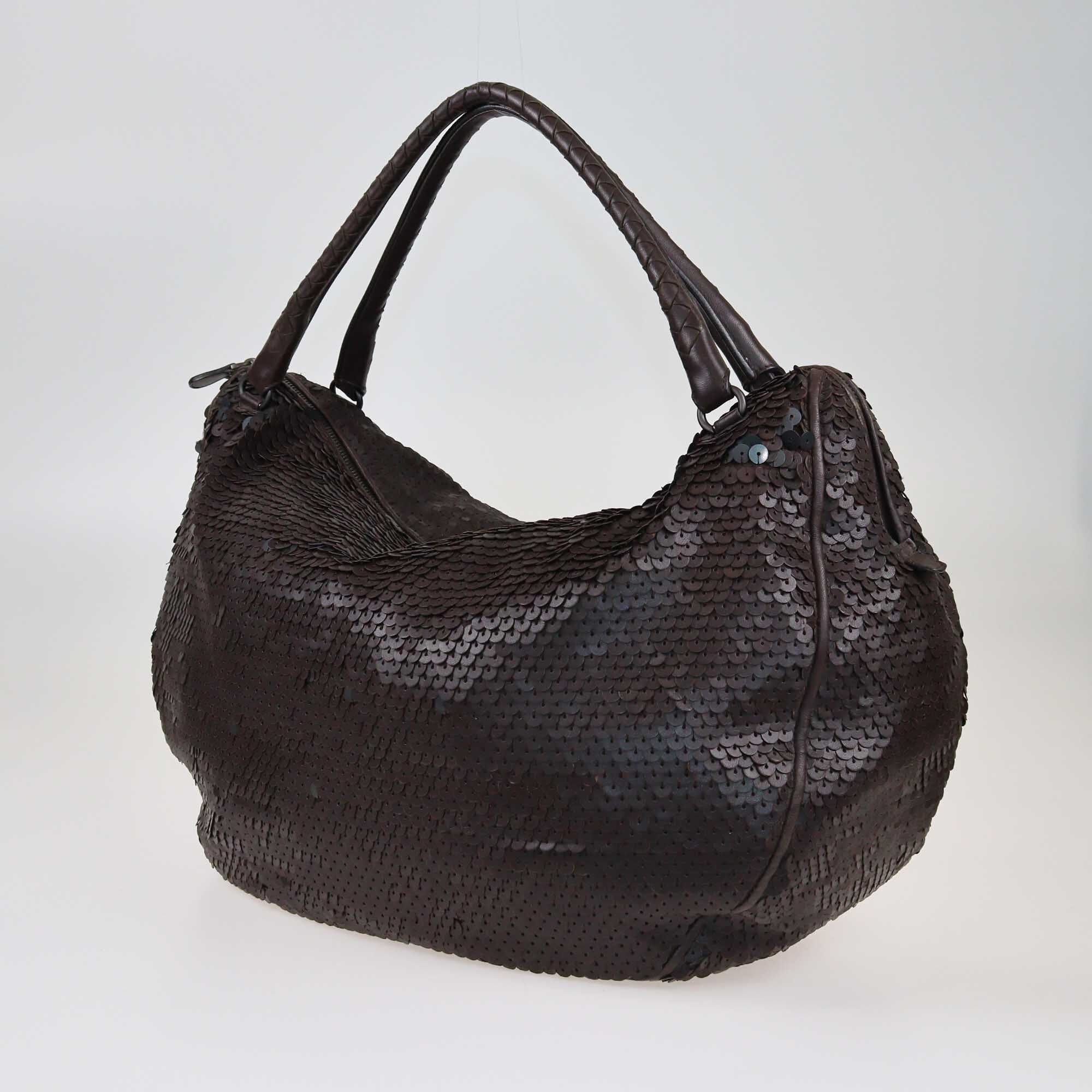 Bottega Veneta Dark Brown Ebano Paillette Hobo Bags Bottega Veneta 