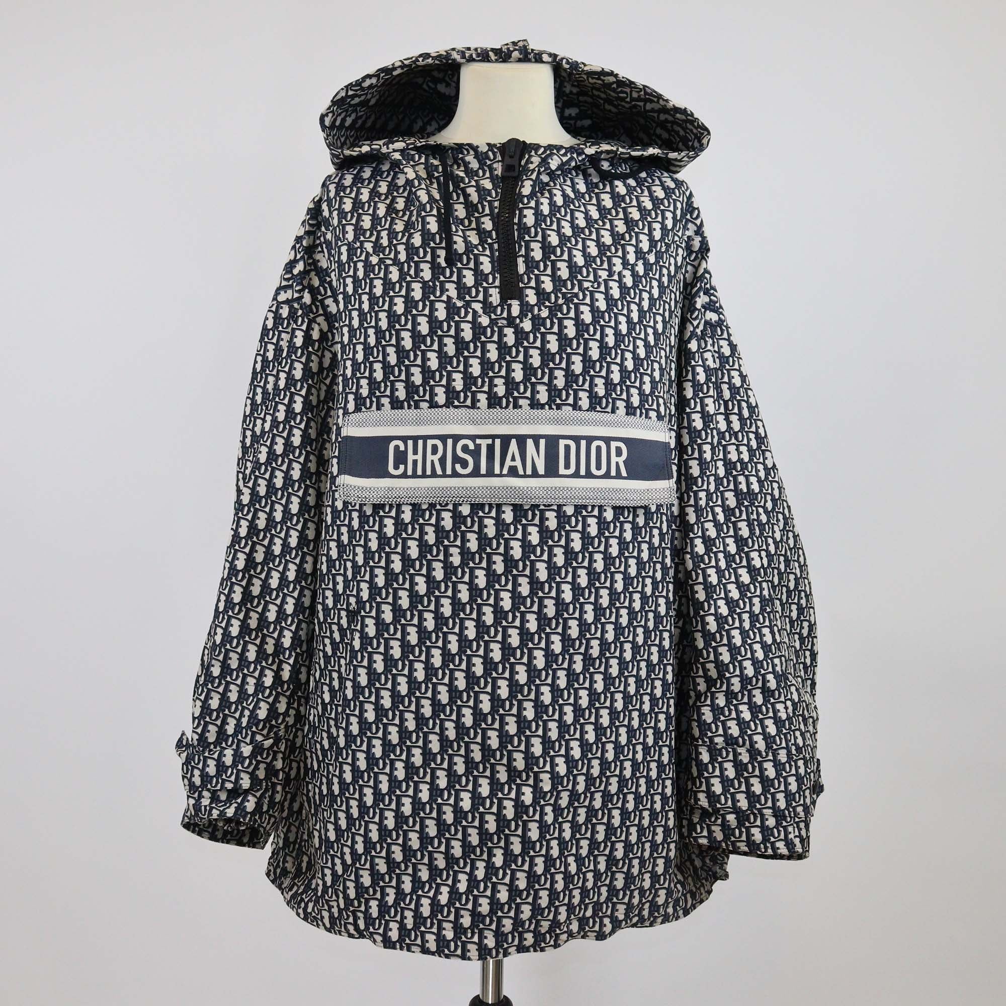 Christian Dior Blue Oblique Polyester Oversized Hooded Jacket