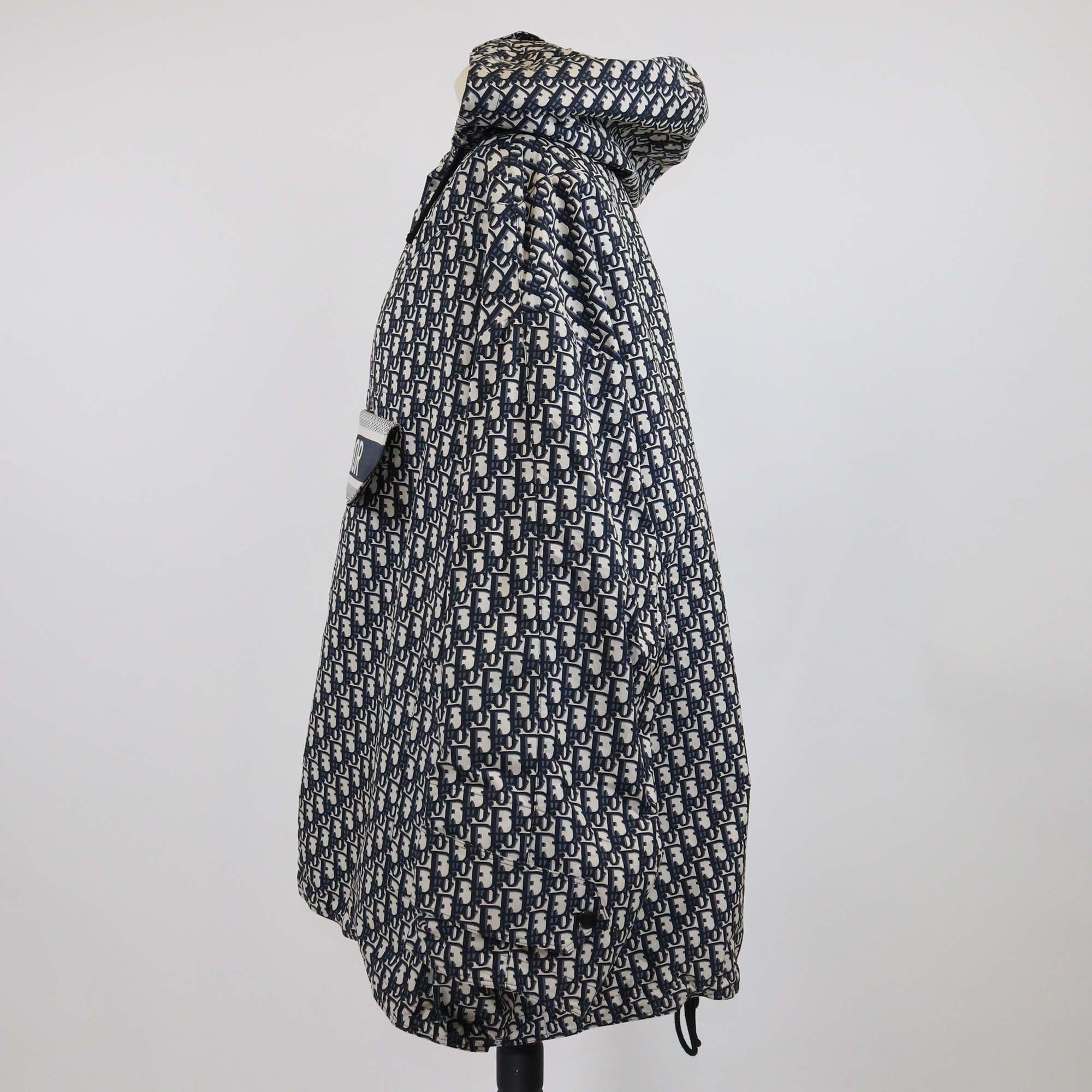 Christian Dior Blue Oblique Polyester Oversized Hooded Jacket