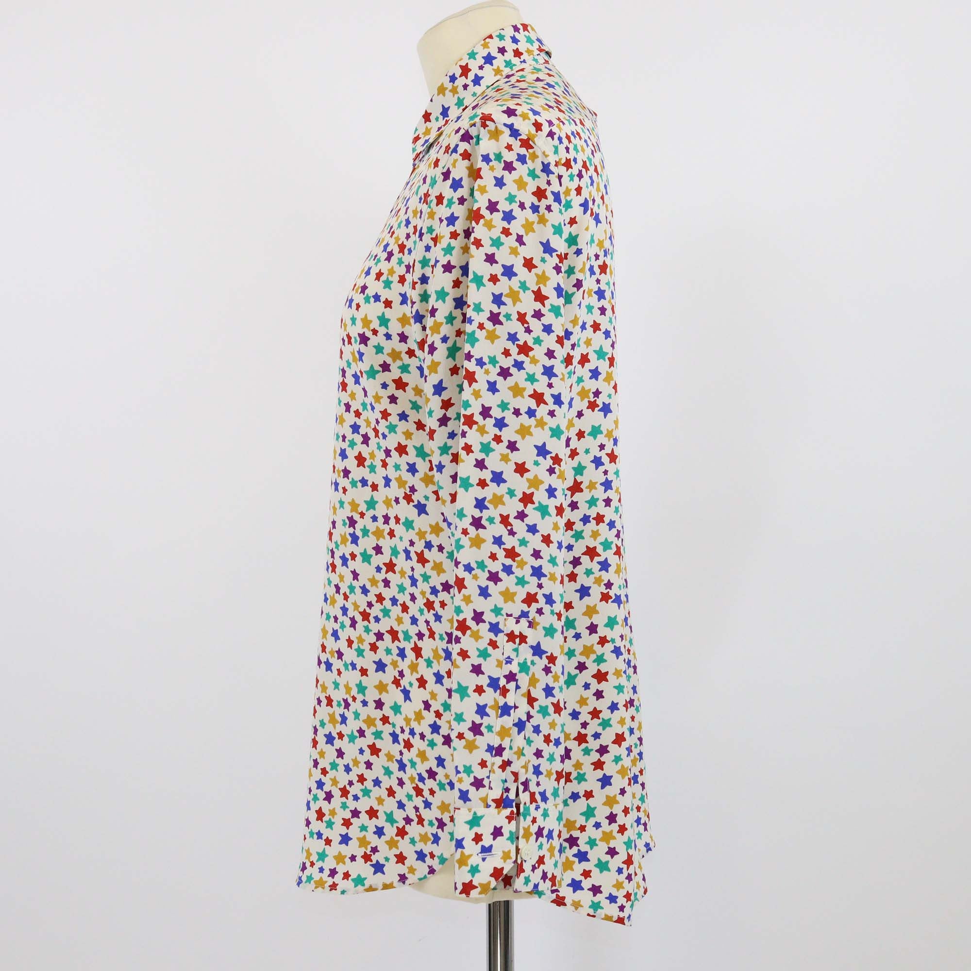 Saint Laurent Paris Multicolor Star Printed Silk Long Sleeve Button Front Shirt