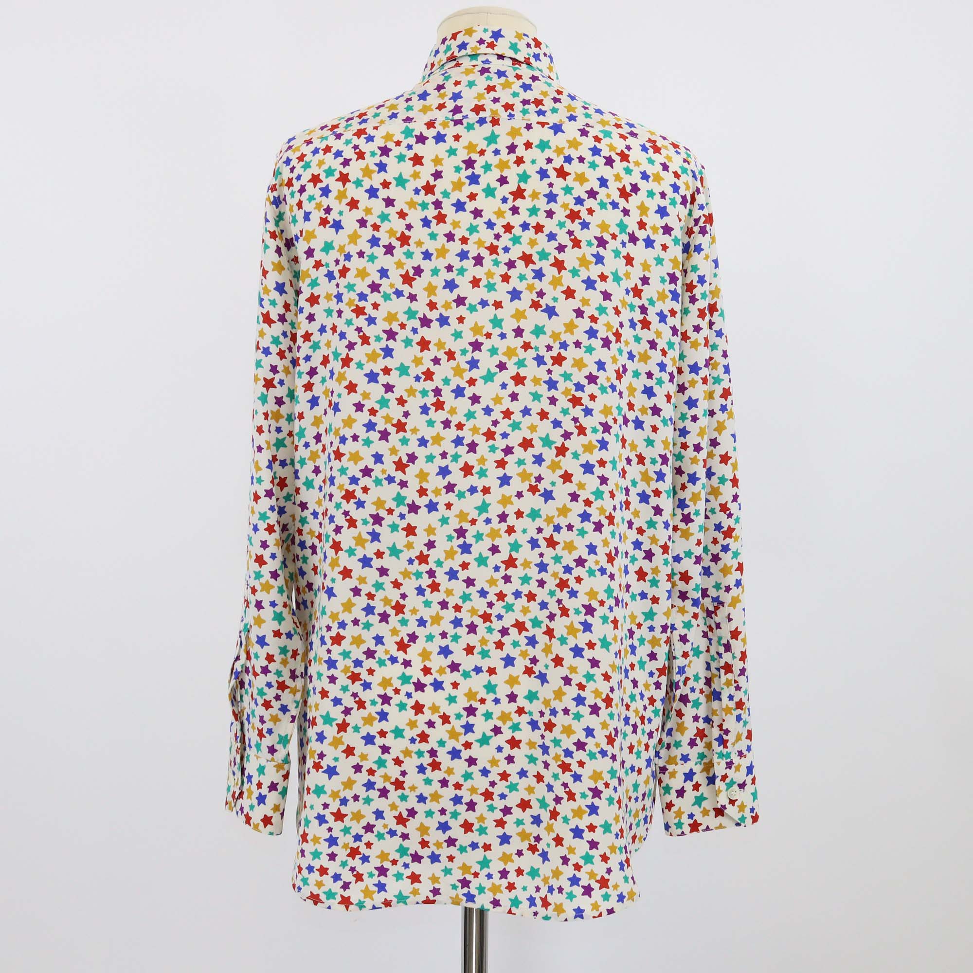 Saint Laurent Paris Multicolor Star Printed Silk Long Sleeve Button Front Shirt