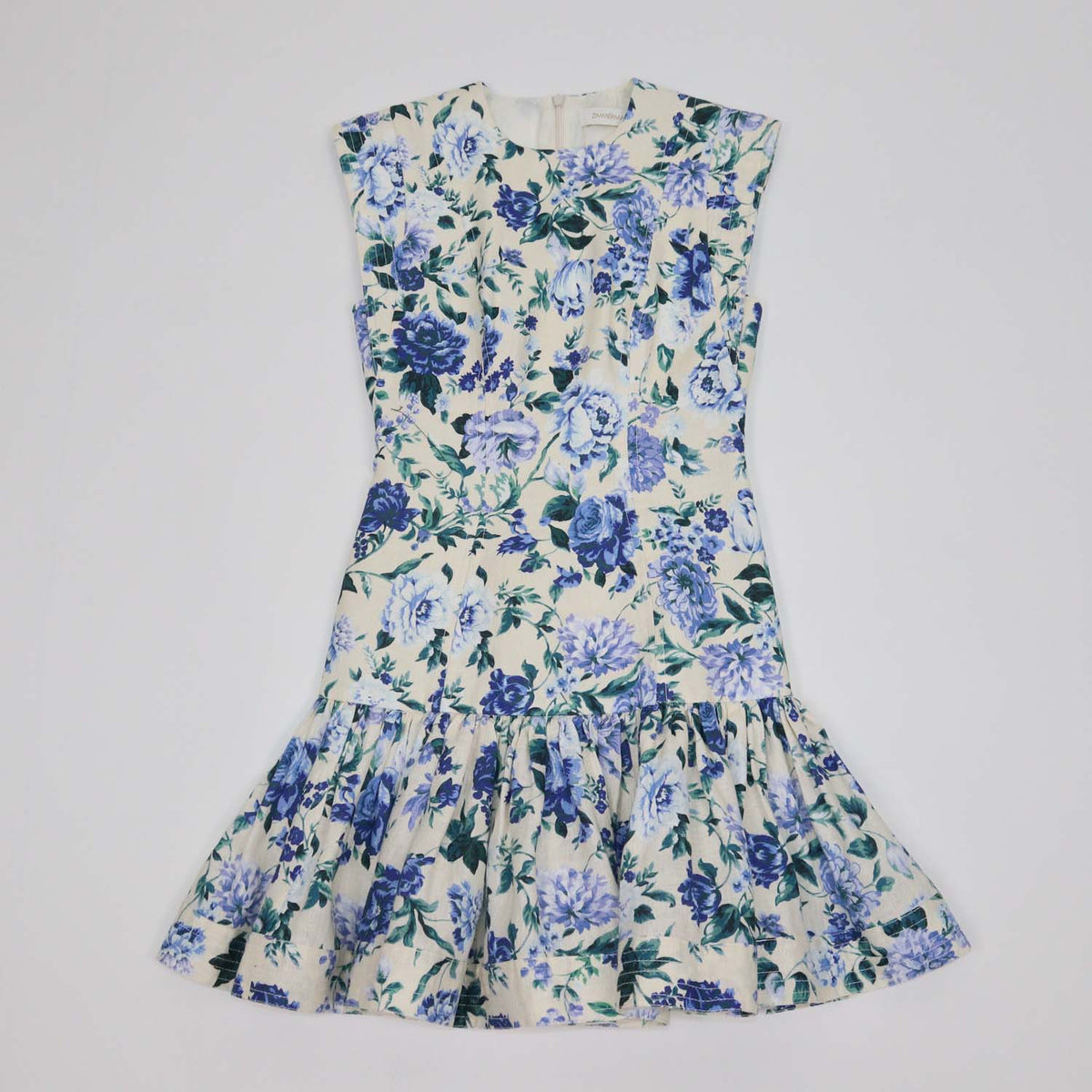 Zimmermann Cream,Blue Linen Moncur Floral Mini Dress