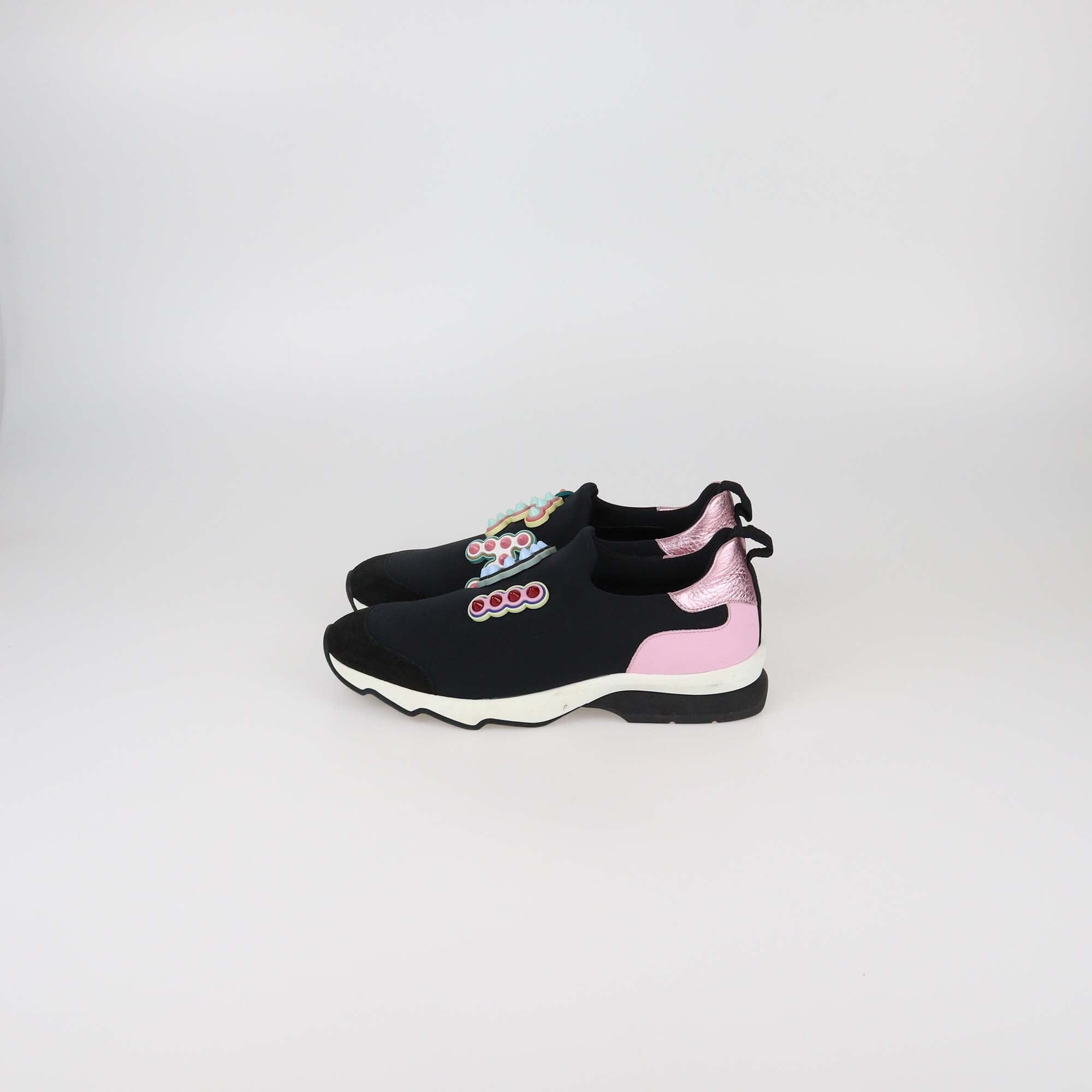 Fendi Black/Pink Fun Fair Logo Slip On Sneakers Womens Fendi 