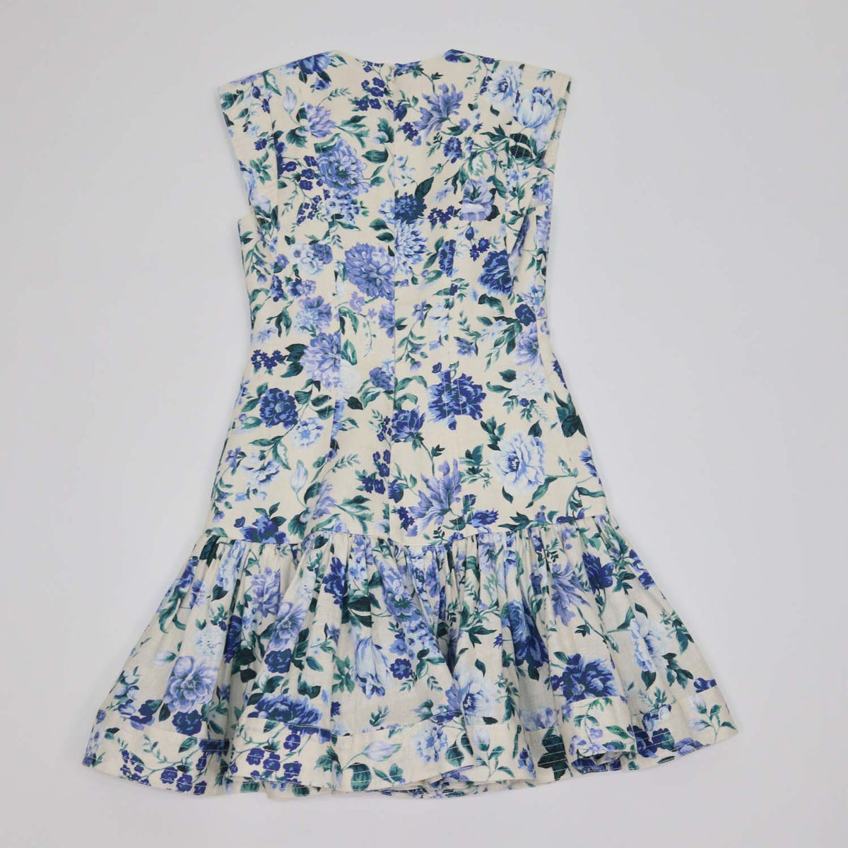 Zimmermann Cream,Blue Linen Moncur Floral Mini Dress