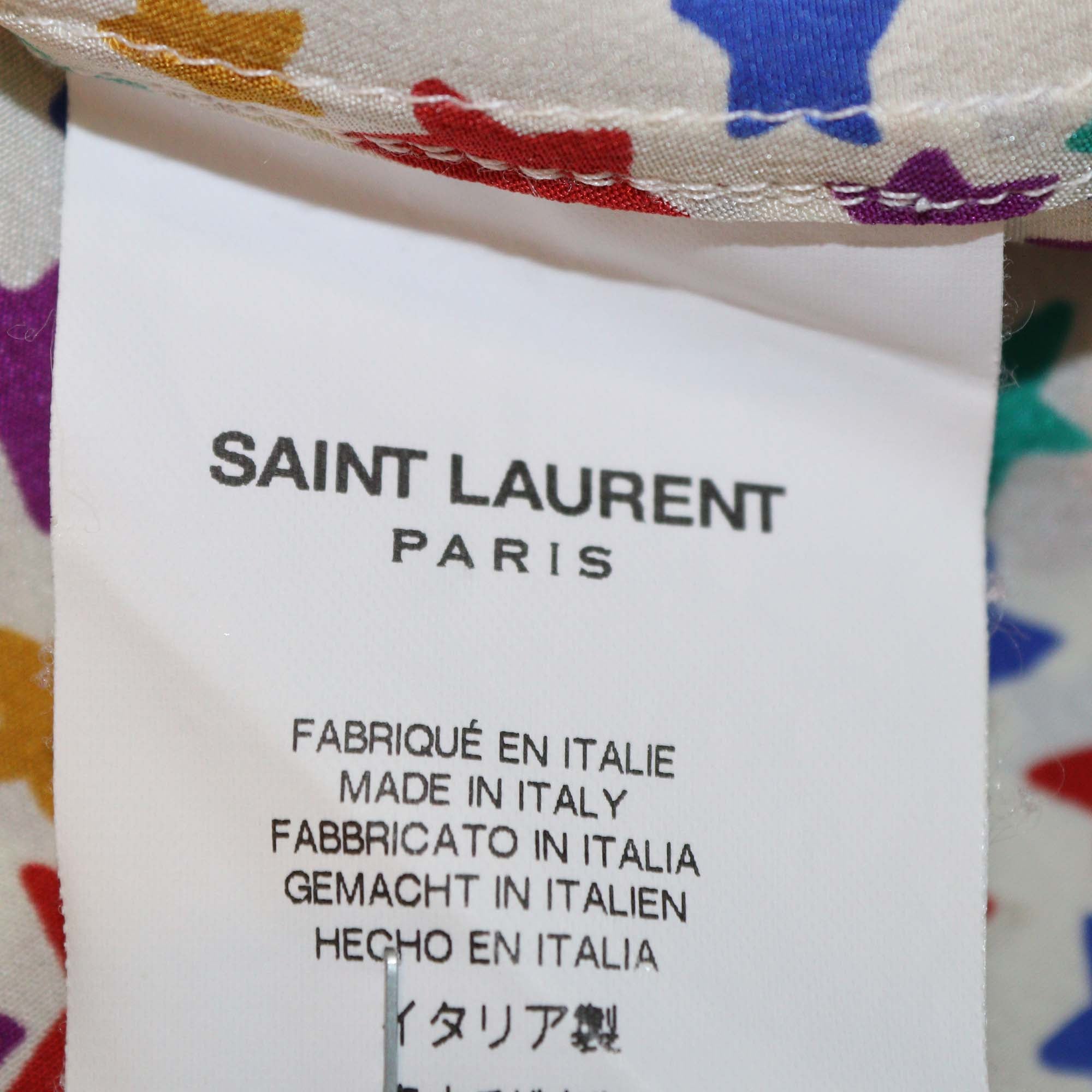 Saint Laurent Paris Multicolor Star Printed Silk Long Sleeve Button Front Shirt