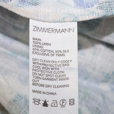 Zimmermann Cream,Blue Linen Moncur Floral Mini Dress