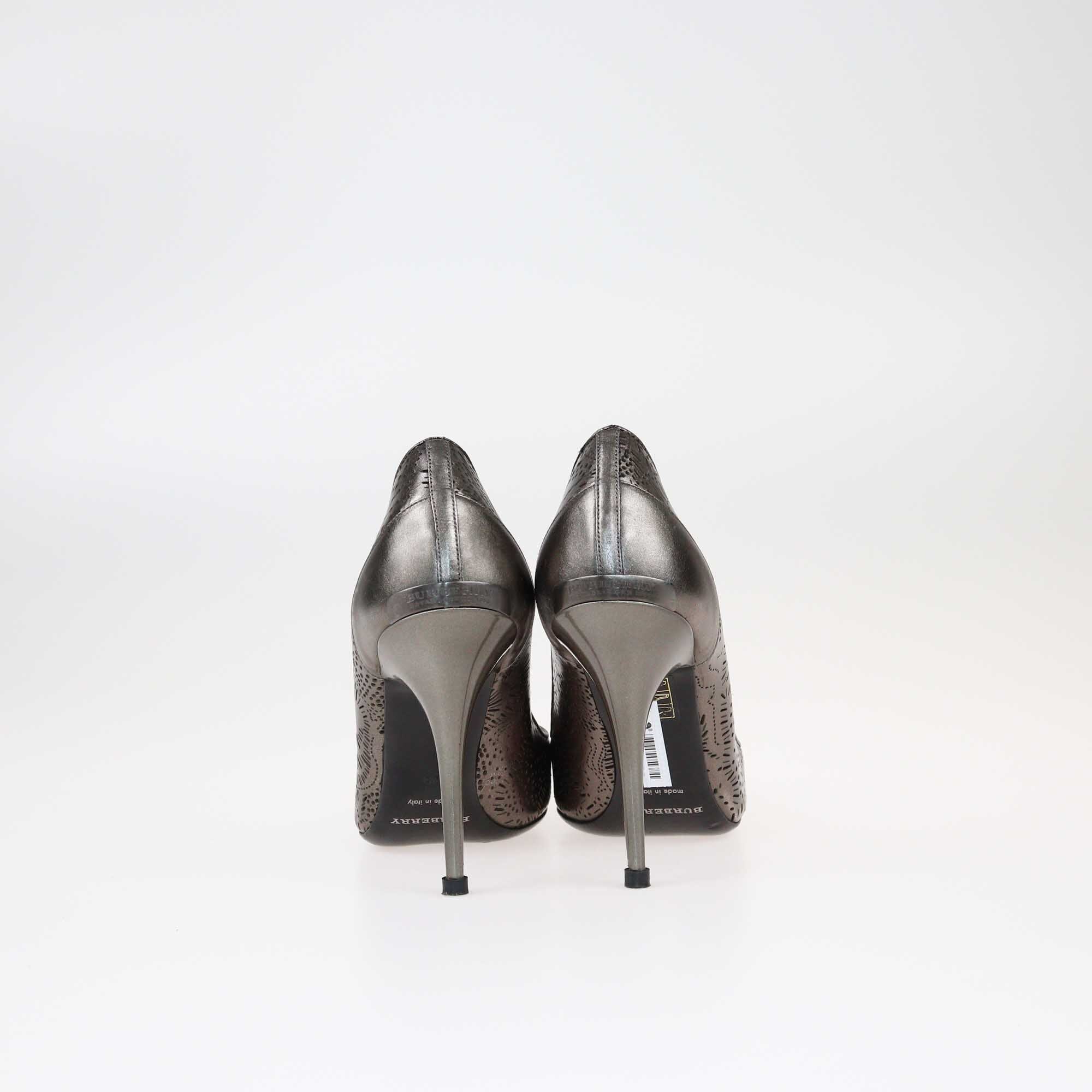 Burberry Metallic Grey Laser Cut Pumps Shoes Burberry 