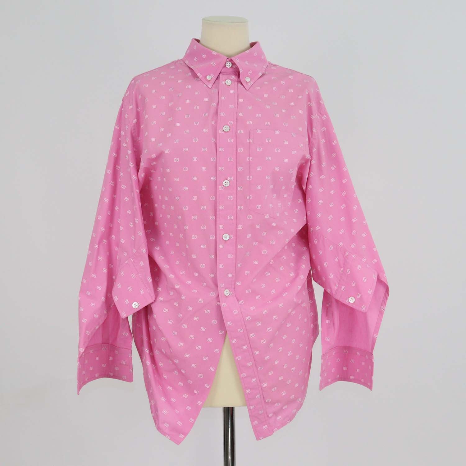 Balenciaga Pink Cotton BB Allover Swing Twisted Poplin Shirt