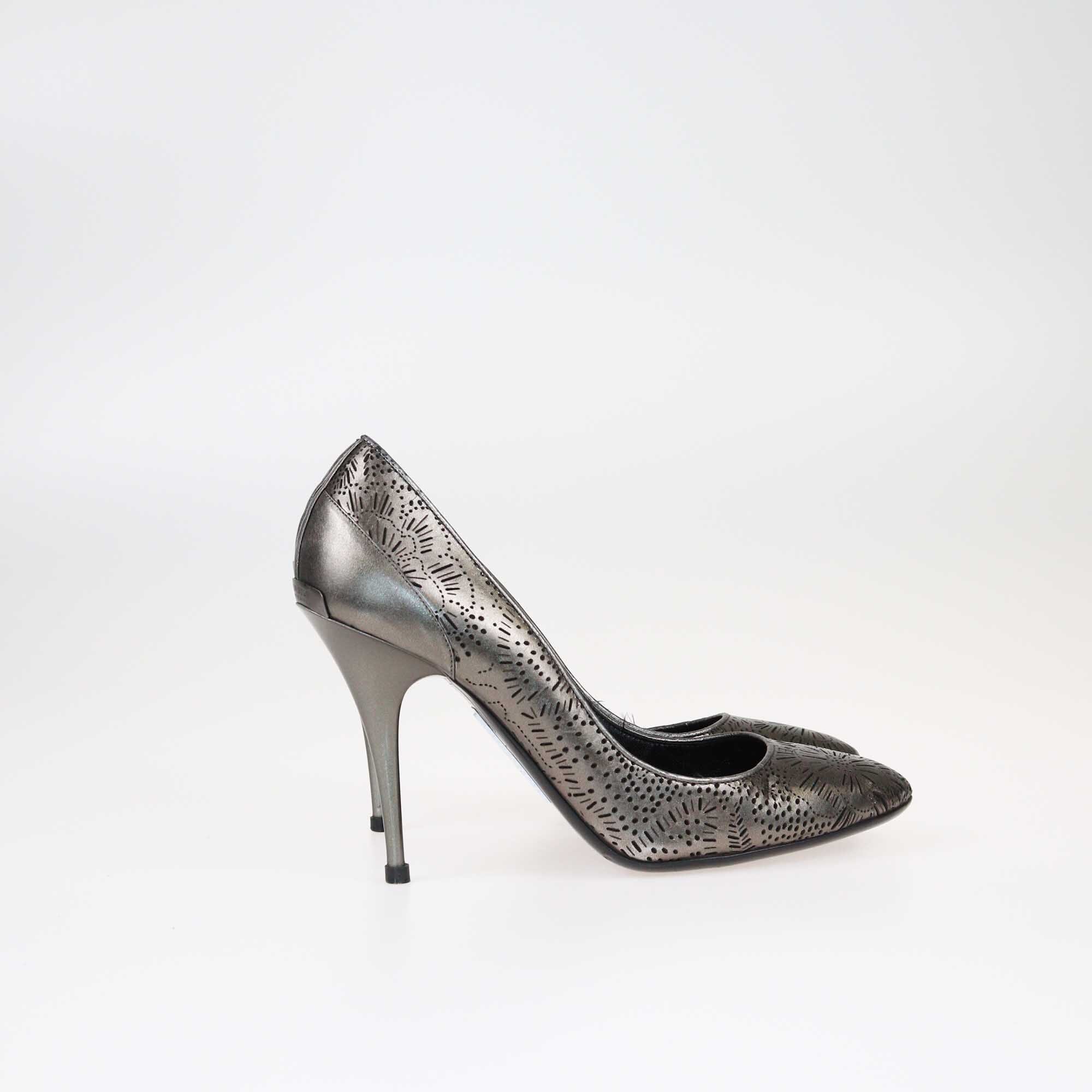 Burberry Metallic Grey Laser Cut Pumps Shoes Burberry 