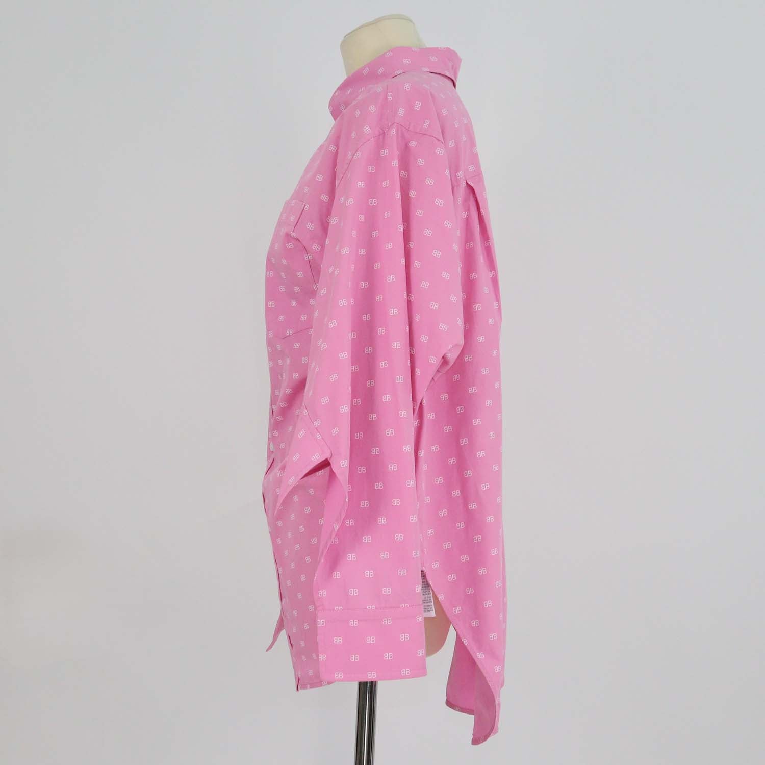 Balenciaga Pink Cotton BB Allover Swing Twisted Poplin Shirt