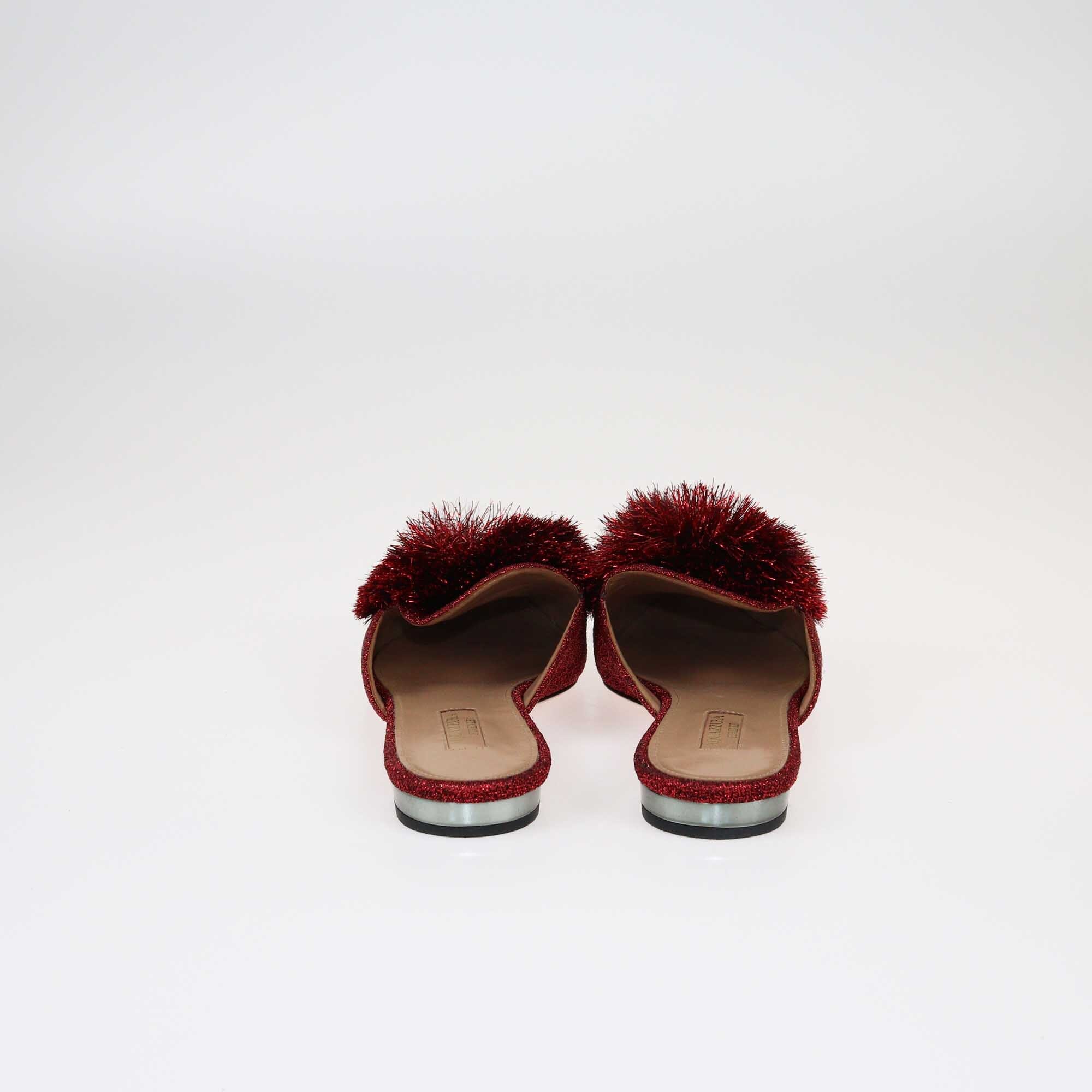 Aquazzura Red Lurex Powder Puff Flat Slides Shoes Aquazzura 