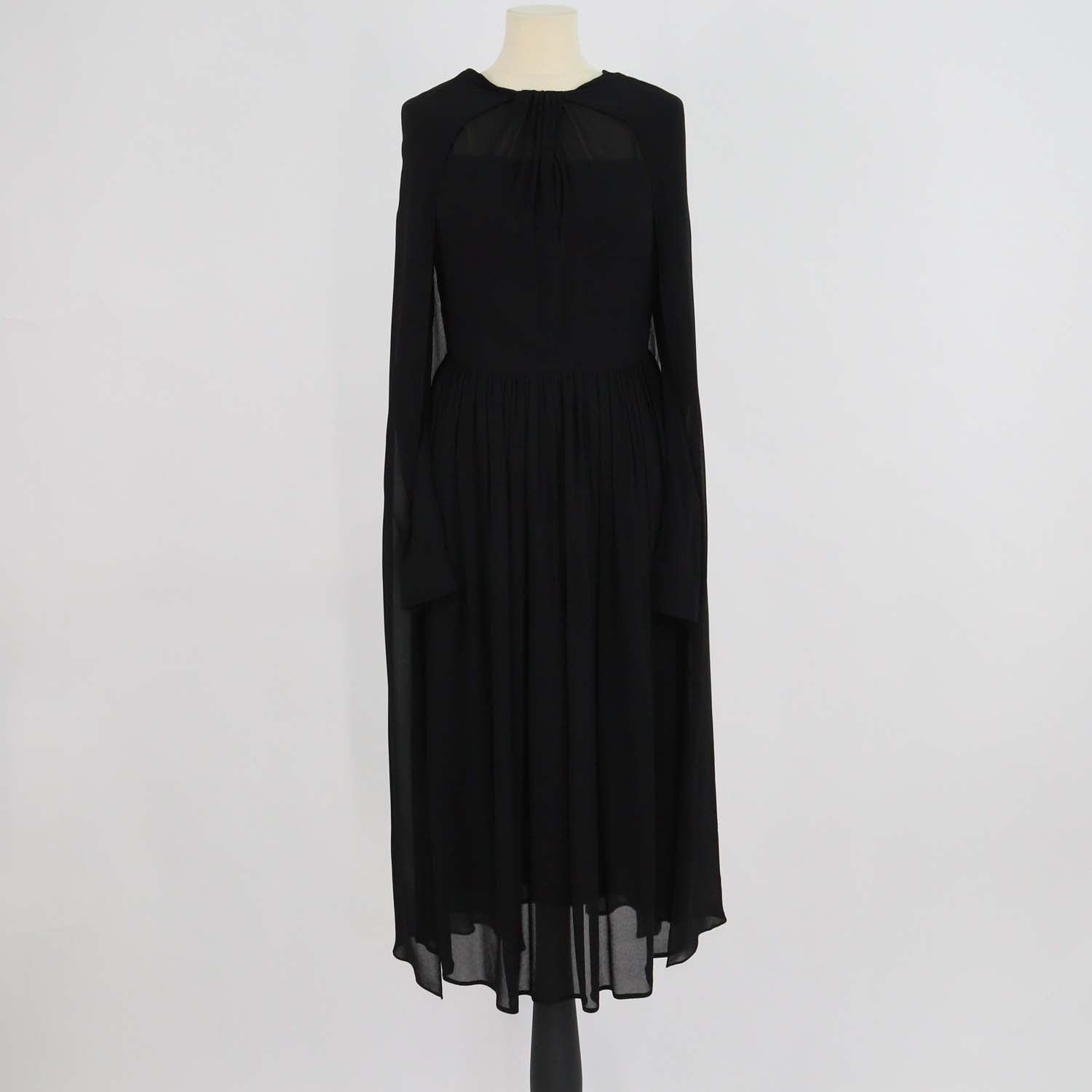 Prada Black Silk Long Sleeve Midi Dress