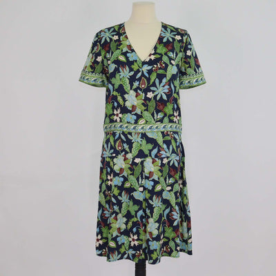 Tory Burch Multicolor Silk Garden Wisteria Print V Neck Mini Dress