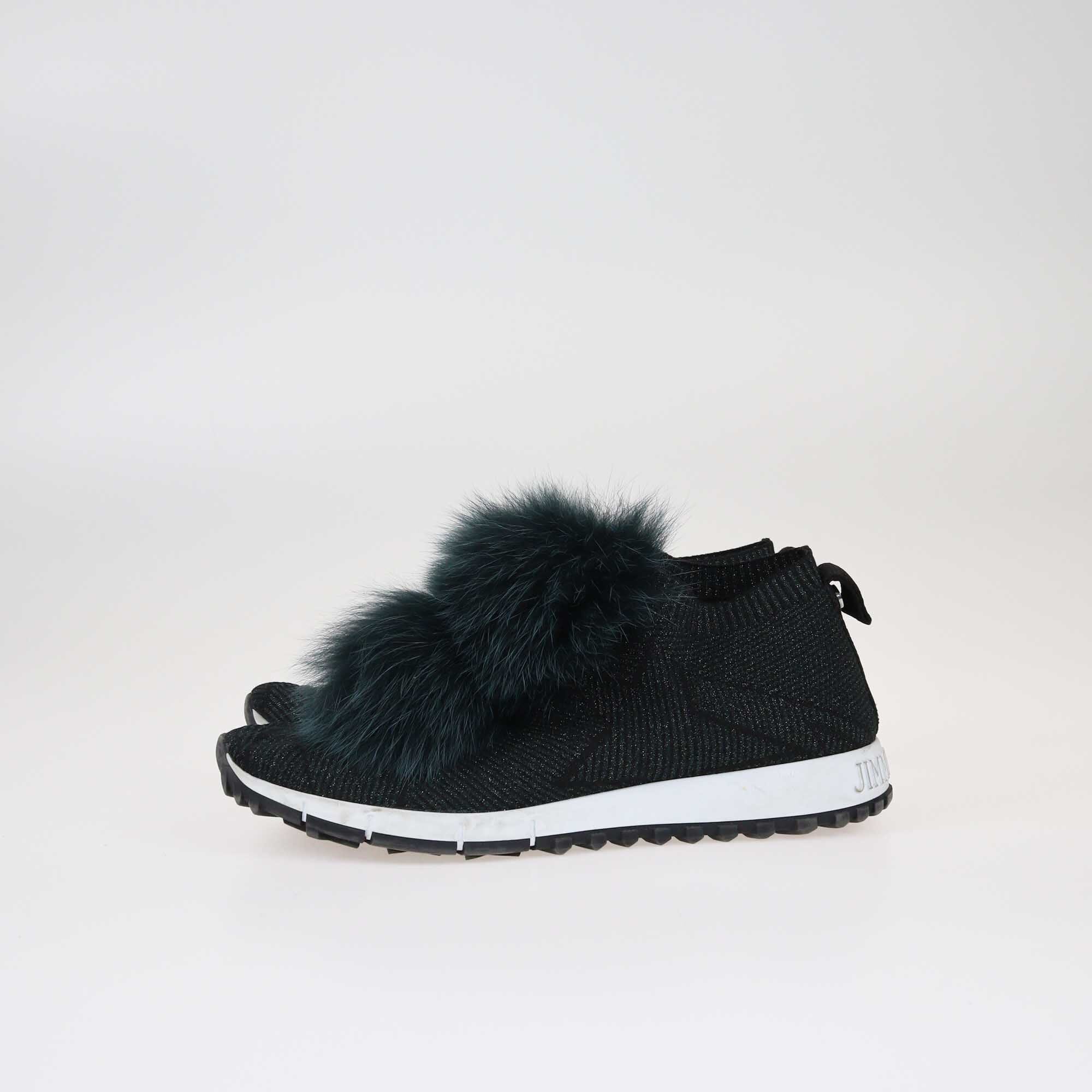 Jimmy Choo Dark Green Fur Pom Pom Norway Sneakers Shoes Jimmy Choo 