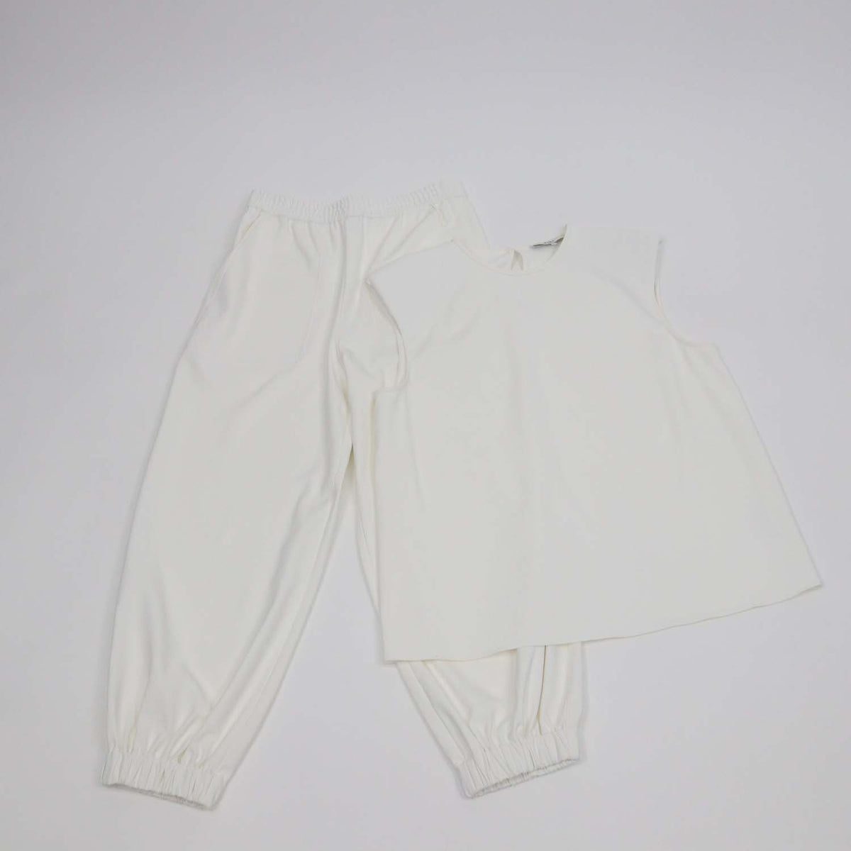 Tibi White Blend Polyester Padded Shoulder Sleeveless Shirt & Jogger Pants Set