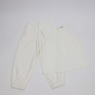 Tibi White Blend Polyester Padded Shoulder Sleeveless Shirt & Jogger Pants Set