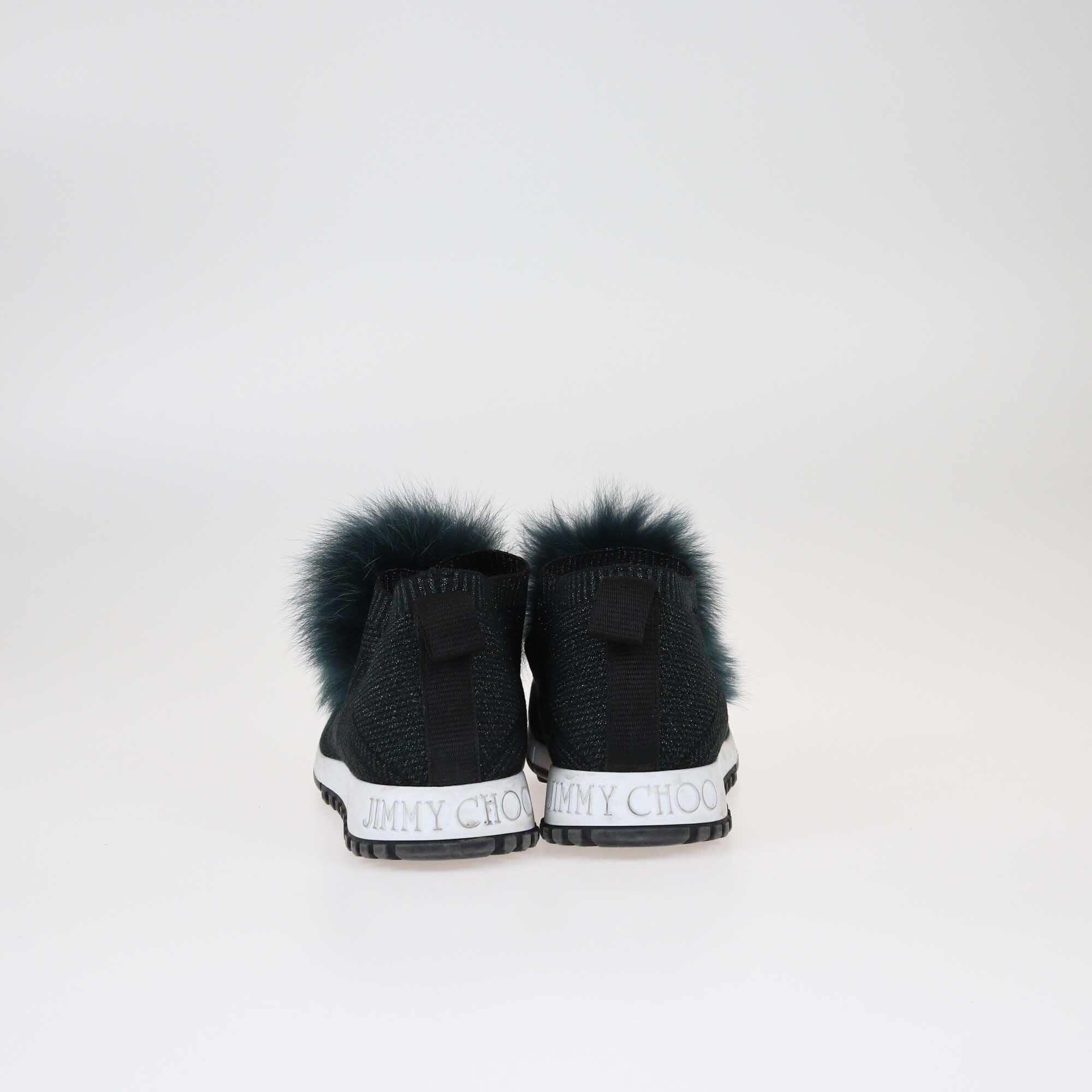 Jimmy Choo Dark Green Fur Pom Pom Norway Sneakers Shoes Jimmy Choo 