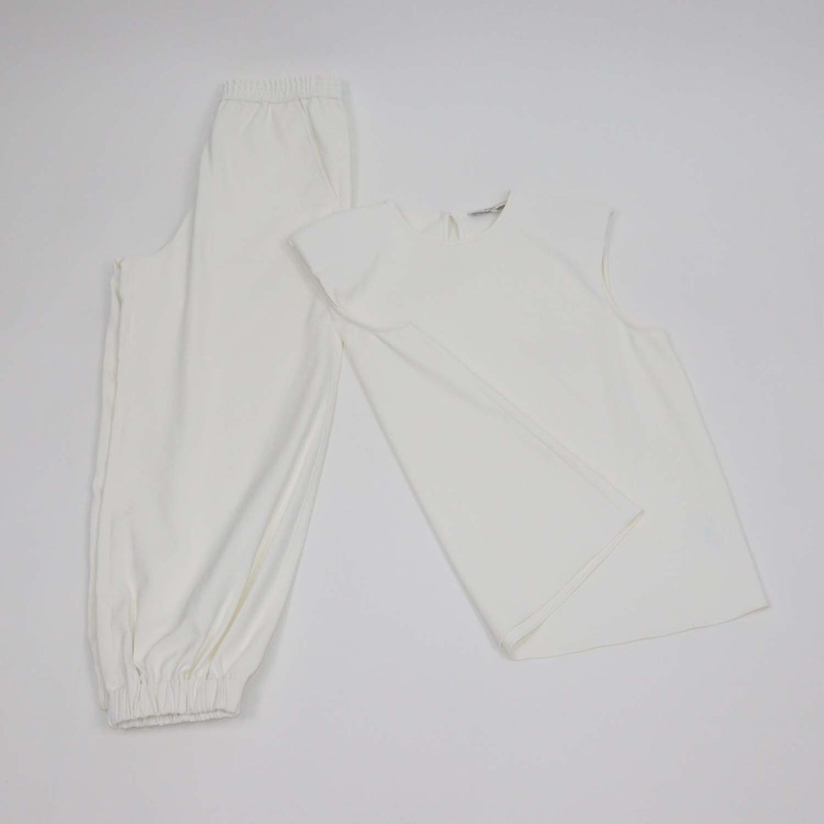 Tibi White Blend Polyester Padded Shoulder Sleeveless Shirt & Jogger Pants Set