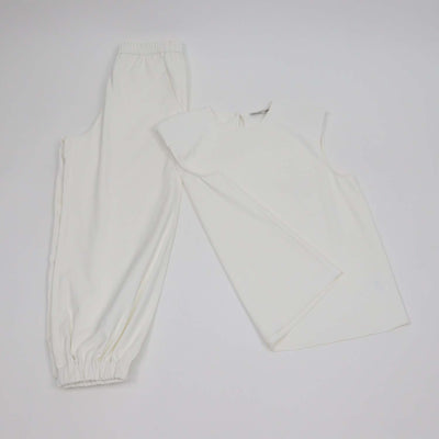Tibi White Blend Polyester Padded Shoulder Sleeveless Shirt & Jogger Pants Set