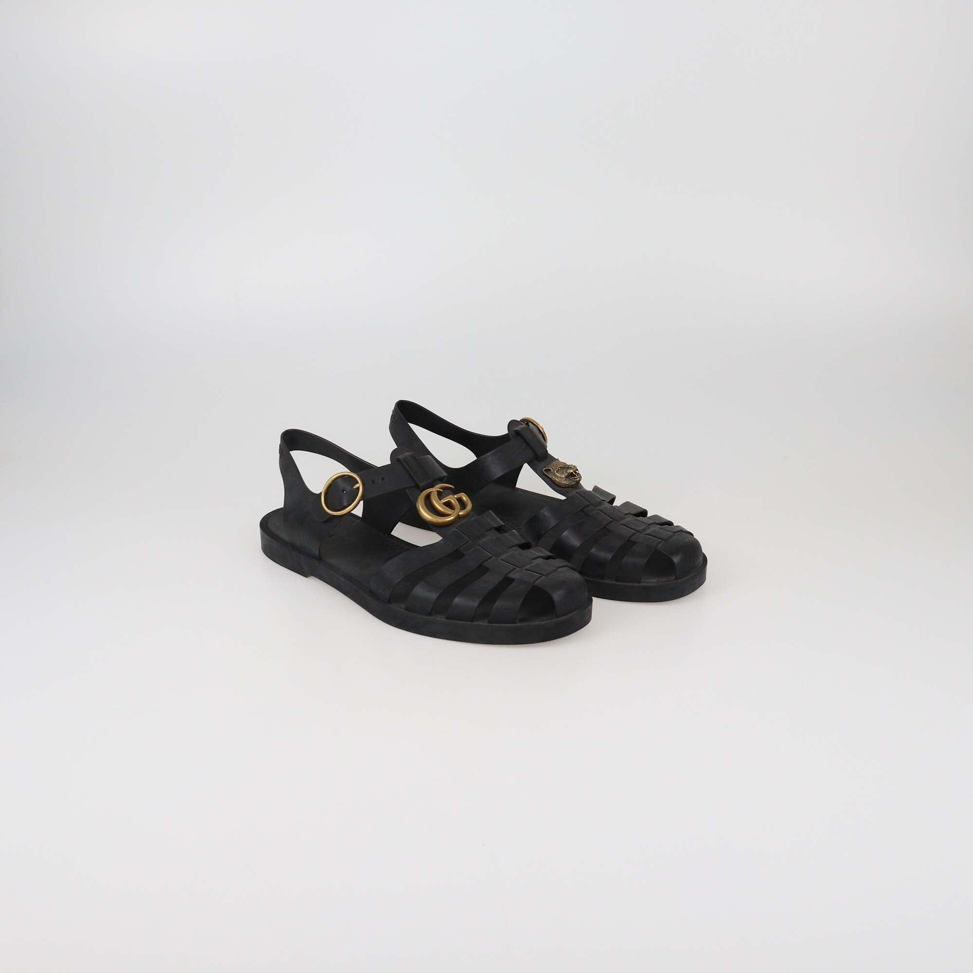Gucci Black GG Buckle Strap Sandals Mens Gucci 