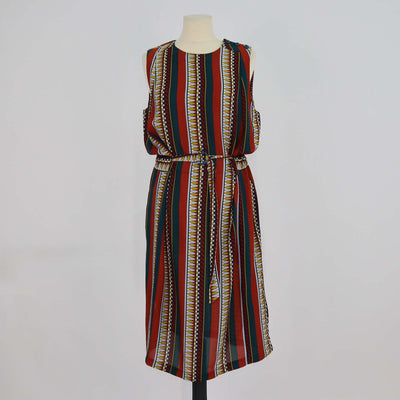 Tory Burch Multicolor Silk Printed Sleeveless Belted Midi Dress