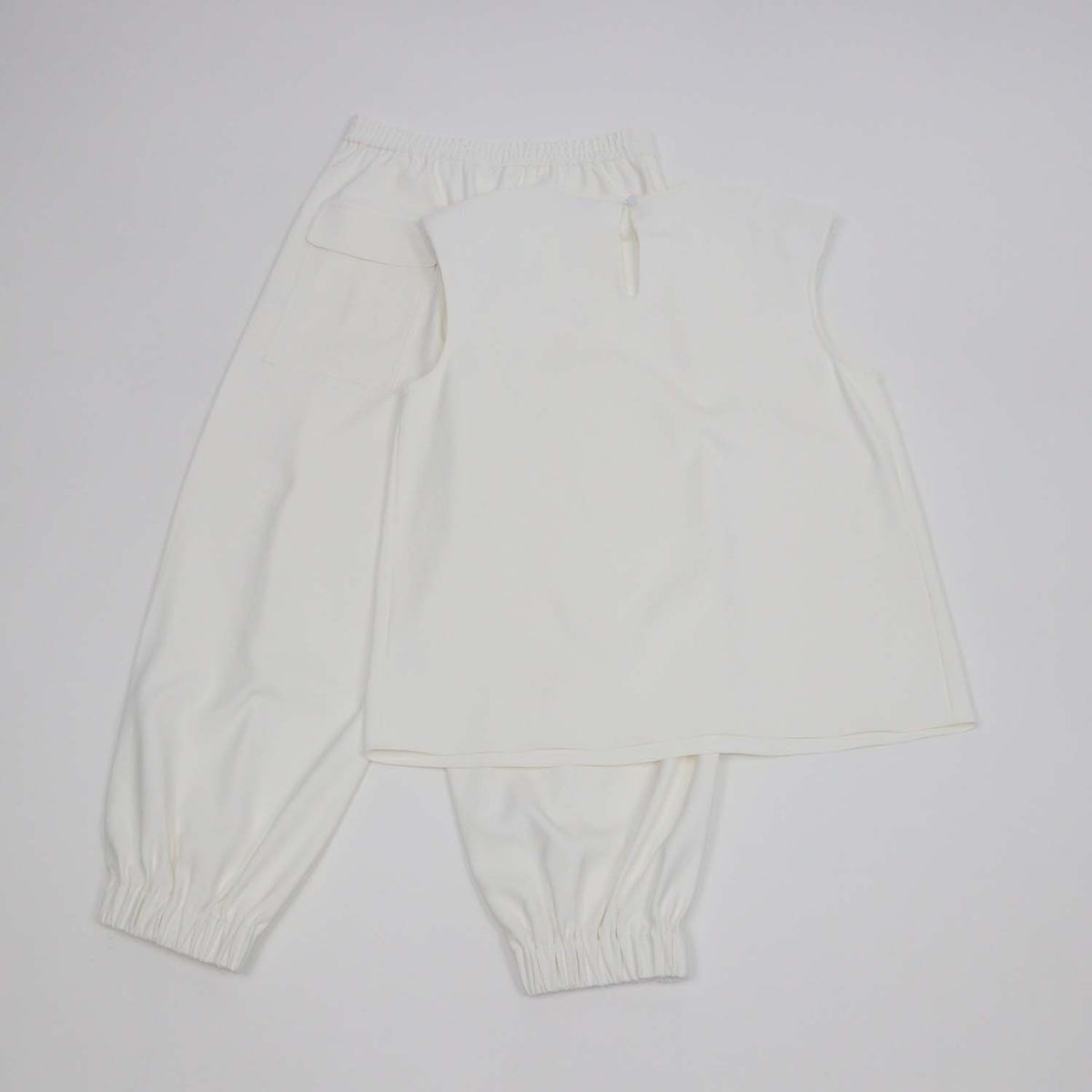 Tibi White Blend Polyester Padded Shoulder Sleeveless Shirt & Jogger Pants Set