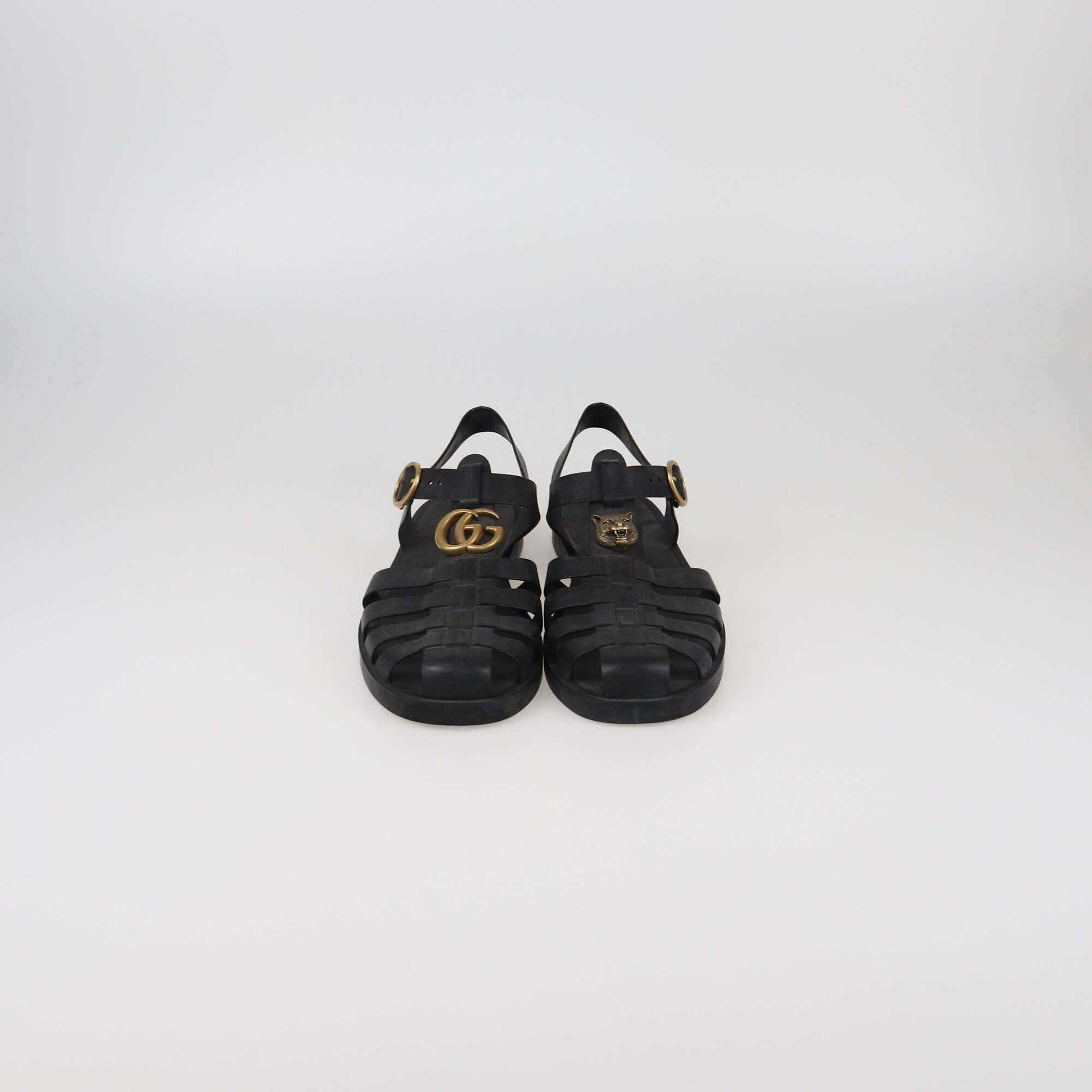 Gucci Black GG Buckle Strap Sandals Mens Gucci 