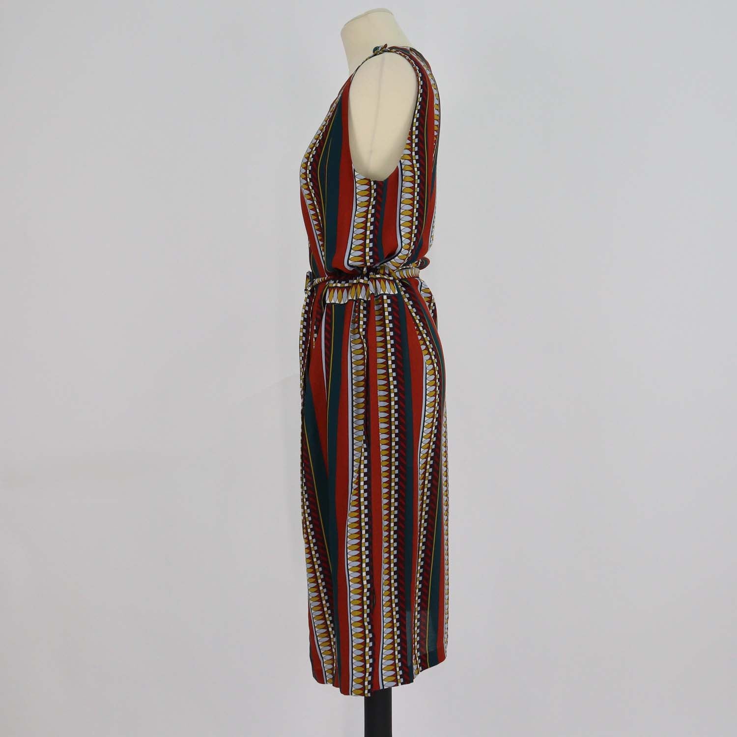 Tory Burch Multicolor Silk Printed Sleeveless Belted Midi Dress