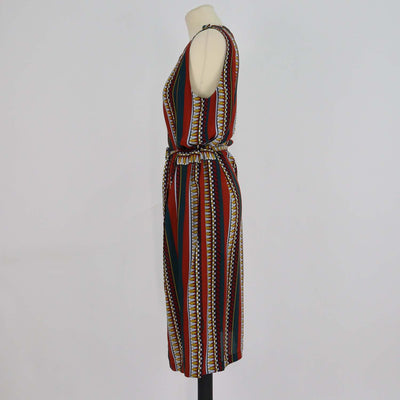 Tory Burch Multicolor Silk Printed Sleeveless Belted Midi Dress